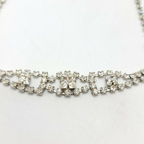 Clear Rhinestone Silver Tone Art Deco Style Vintag - Picture 3 of 4